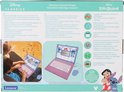 Verpakking van een roze Lexibook laptop met Stitch, met Nederlandse en Franse beschrijvingen en activiteiten.