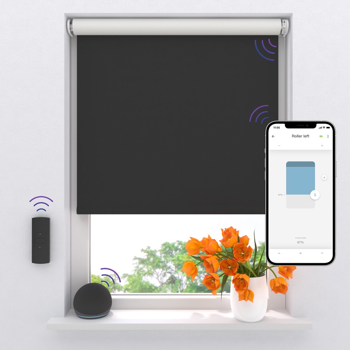 DTCH® Elektrisch Rolgordijn Verduisterend - Easy - Black - 90 x 275 cm - Motionblinds CMD-