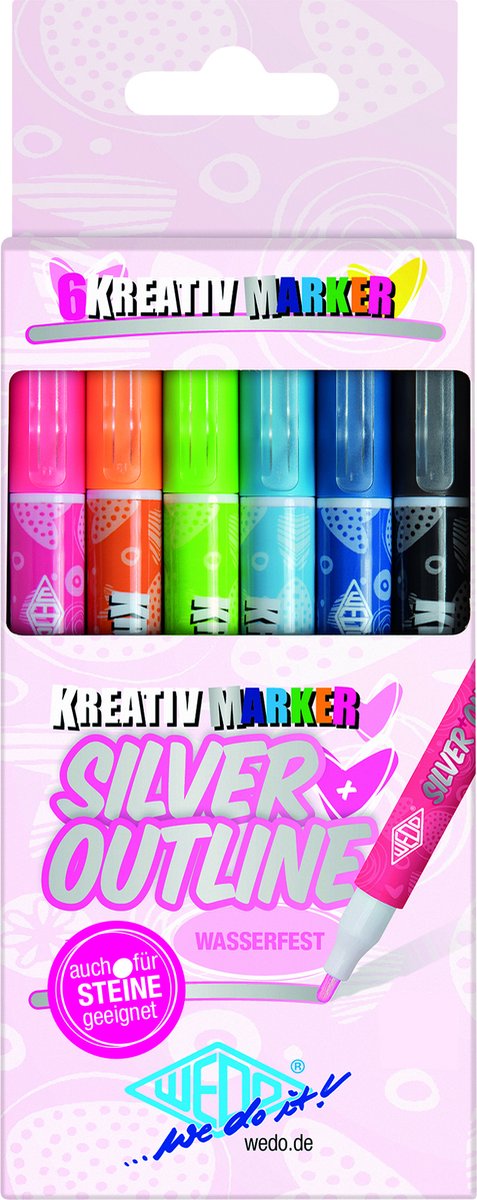 Wedo Creative marker Silver + Outline etui á 6 stuks