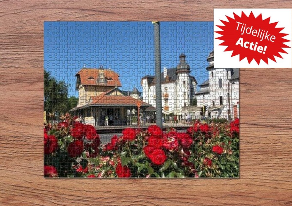 Souvenirs from the sea puzzel 500 stukjes pittoreske De Haan Tramstation De Haan Historisch gebouw in De Haan fotocadeau legpuzzel fotopuzzel maritieme souvenirs De Haan souvenirs