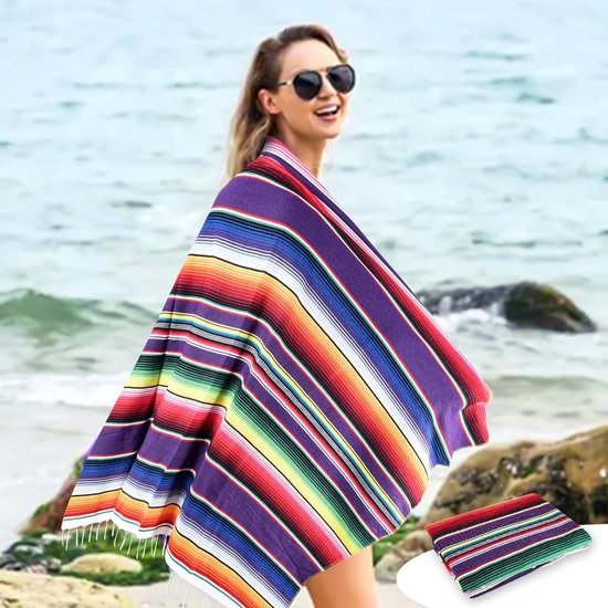 Mexicaanse tafelloper, Mexicaans carnaval, feest, tafelloper, 35 x 215 cm, serape tafelkleed loper met kwast katoen Mexicaans gestreept tafelkleed bruiloft thema feest decor stranddeken outdoor