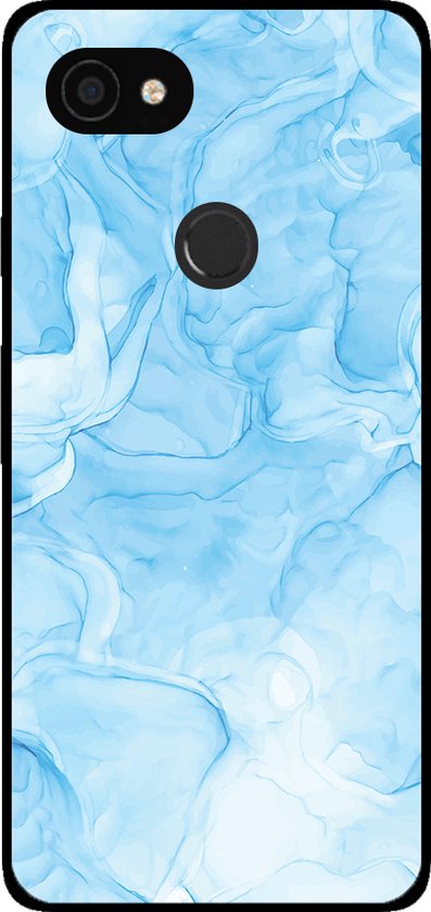 Lichtblauwe telefoonhoes voor Google Pixel 3A XL met marmerprint.
