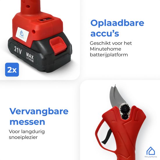 MinuteHome® Professionele Elektrische Snoeischaar - Tuinieren - Snoeischaar- Elektrisch - 2x Accu- Draadloos - Ergonomisch - Antislip - inclusief Opbergkoffer - inclusief Handleiding - Groen - 30mm Snijdiameter van MinuteHome® — afbeelding 5