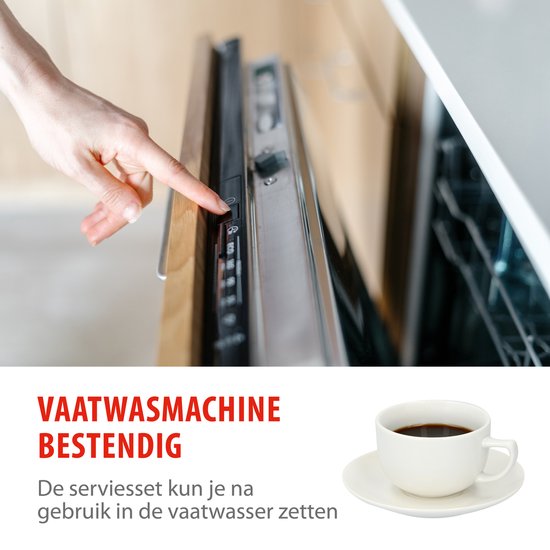 alpina serviesset 8 Persoons - Aardewerk Servies 40-Delig - Bordenset met Ontbijtborden, Dinerborden, Kommen, Kopjes en Schotels - Servies Set Vaatwasser- en Magnetronbestendig - Wit — afbeelding 4