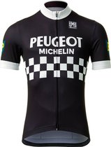 Chemise de cyclisme homme Retro Peugeot noir et blanc à manches courtes et fermeture éclair complète - XXL