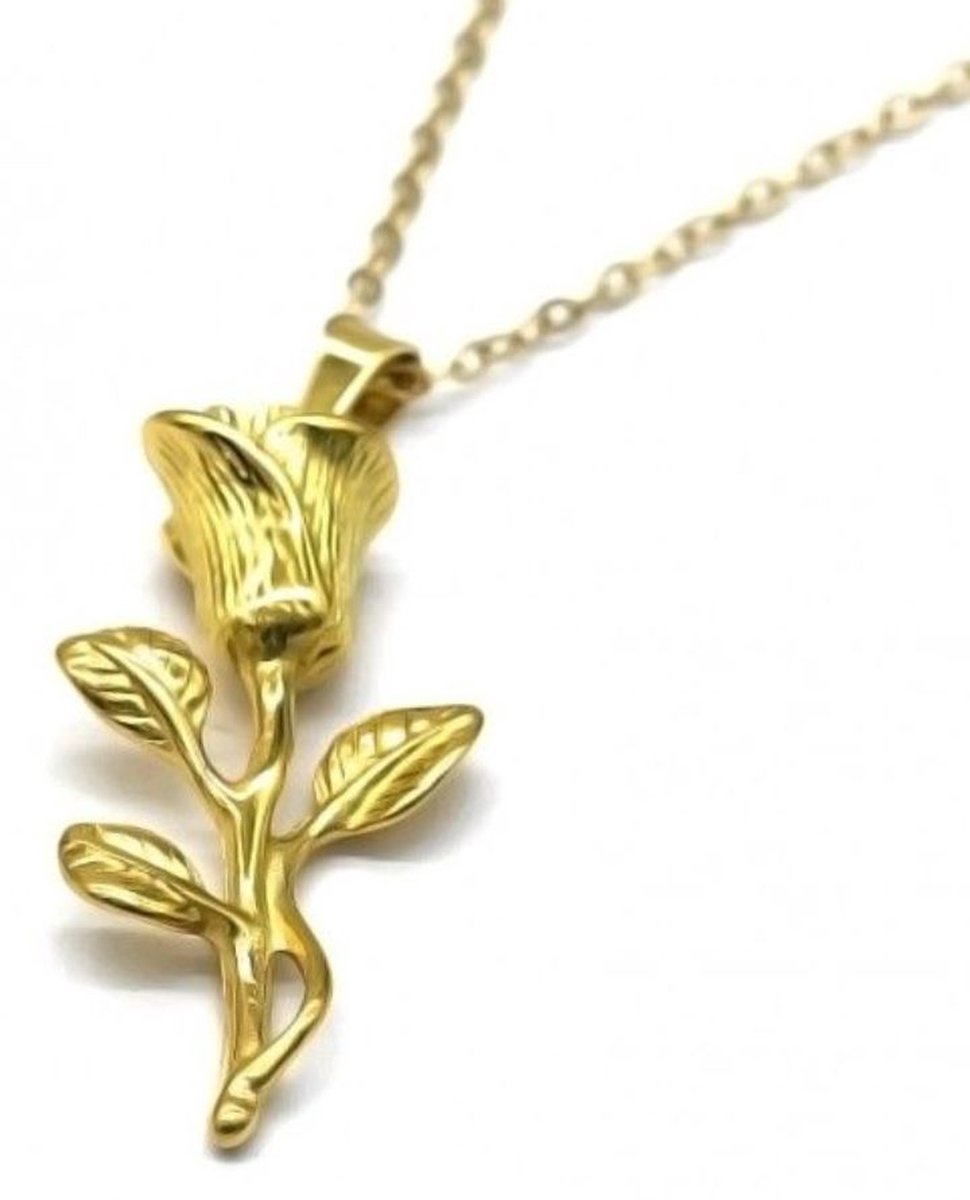 Roestvrijstalen ketting met hanger roos goudkleur