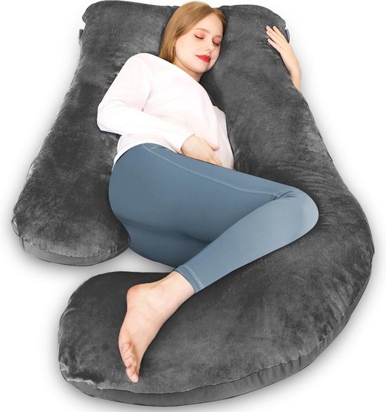 Zwangerschapskussen, zijslaper kussen, positionering kussen, baby kussen & borstvoeding kussen in U-vorm met afneembare en wasbare hoes gemaakt van katoen; (Classic XXL, 150 x 80 cm, Beige