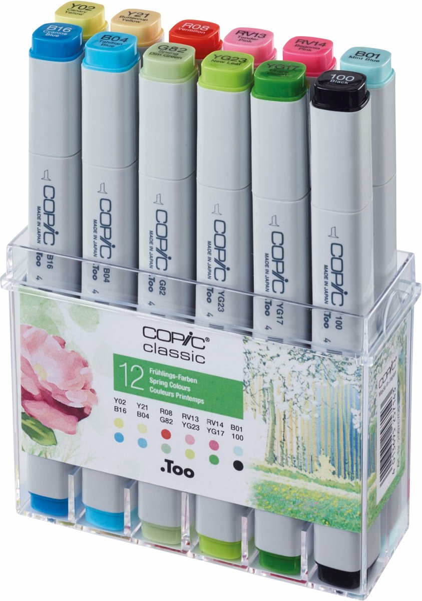 Set van 12 Grafische Markers - Dubbele Punt, Alcoholinkt