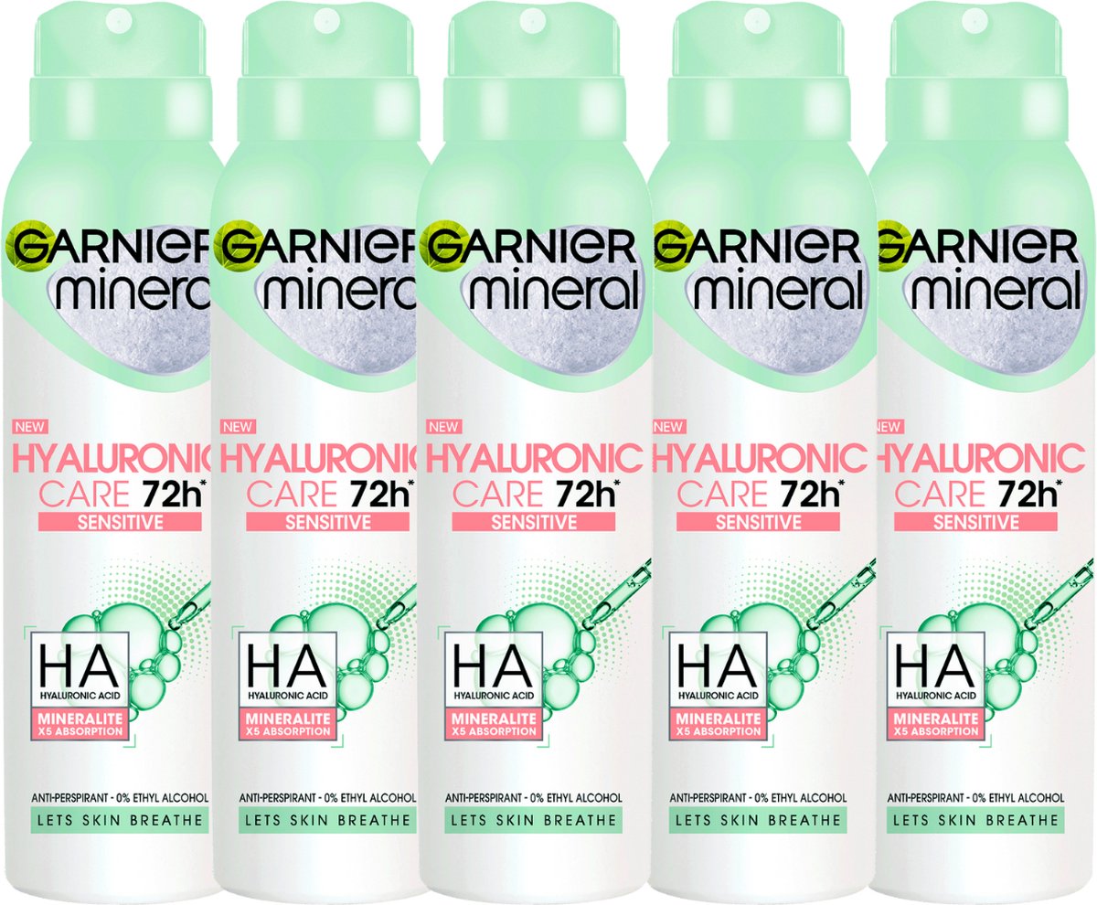 Goedkoopste Garnier Hyaluronic Care Sensitive 72h Deodorant Spray - 5 x 150ml