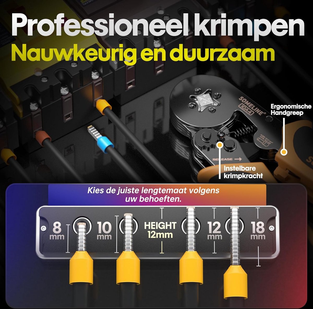 Lytool 0.08-16mm² Krimptang met Set, met 1200 stuks Adereindhulzen Zeskant Adereindhulstang Set, Zelfinstellende Krimptang, Kabelschoenen Kabelschoentang Set