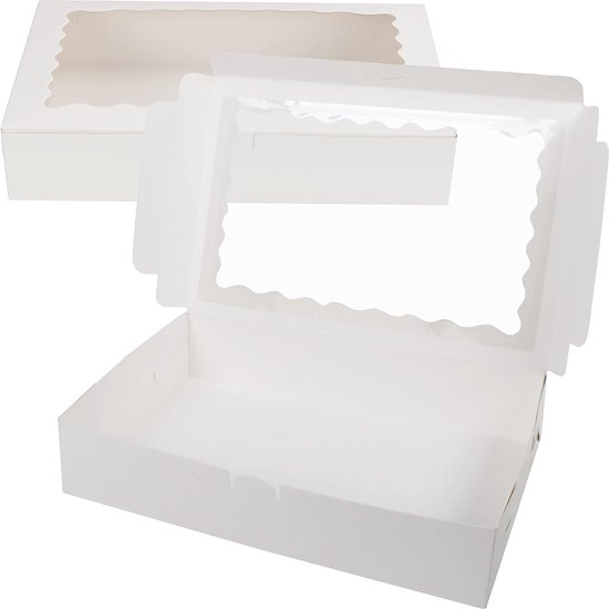 Belle Vous 50 Pak Wiit Papieren Hobby Enkele Bakkerij Gebak Doosjes met Raam en Handvat – 9,39 x 9,39 x 10,66 cm – Wegwerp Verpakking Doosjes – Koekjes, Cupcakes, Desserts & Taartjes