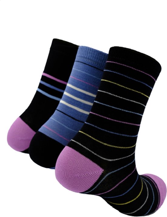 The Sockmaker - Sokken Dames - 3-Pack - Maat 36-41 - Duurzaam Bamboe & Naadloos - Gestreept Zwart met Fuchsia