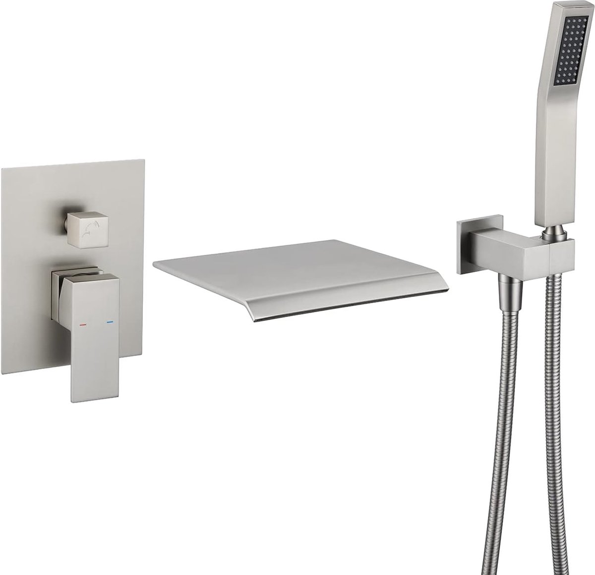 WEBO Deluxe inbouw badkraan met handdouche complete set - RVS - watervalontwerp - twee-knop bediening complete set