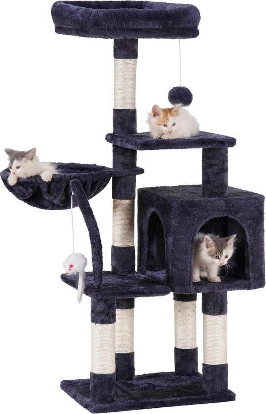 Globlazer kattenboom gotisch Zwart Rood grote stabiel met 72 * 45cm Grote basis 2 luxe kattenhuis platform gevoerde Mand, Krabpaal hoog 156 cm voor grote katten Rust Spelen Krassen (F61, Gotisch