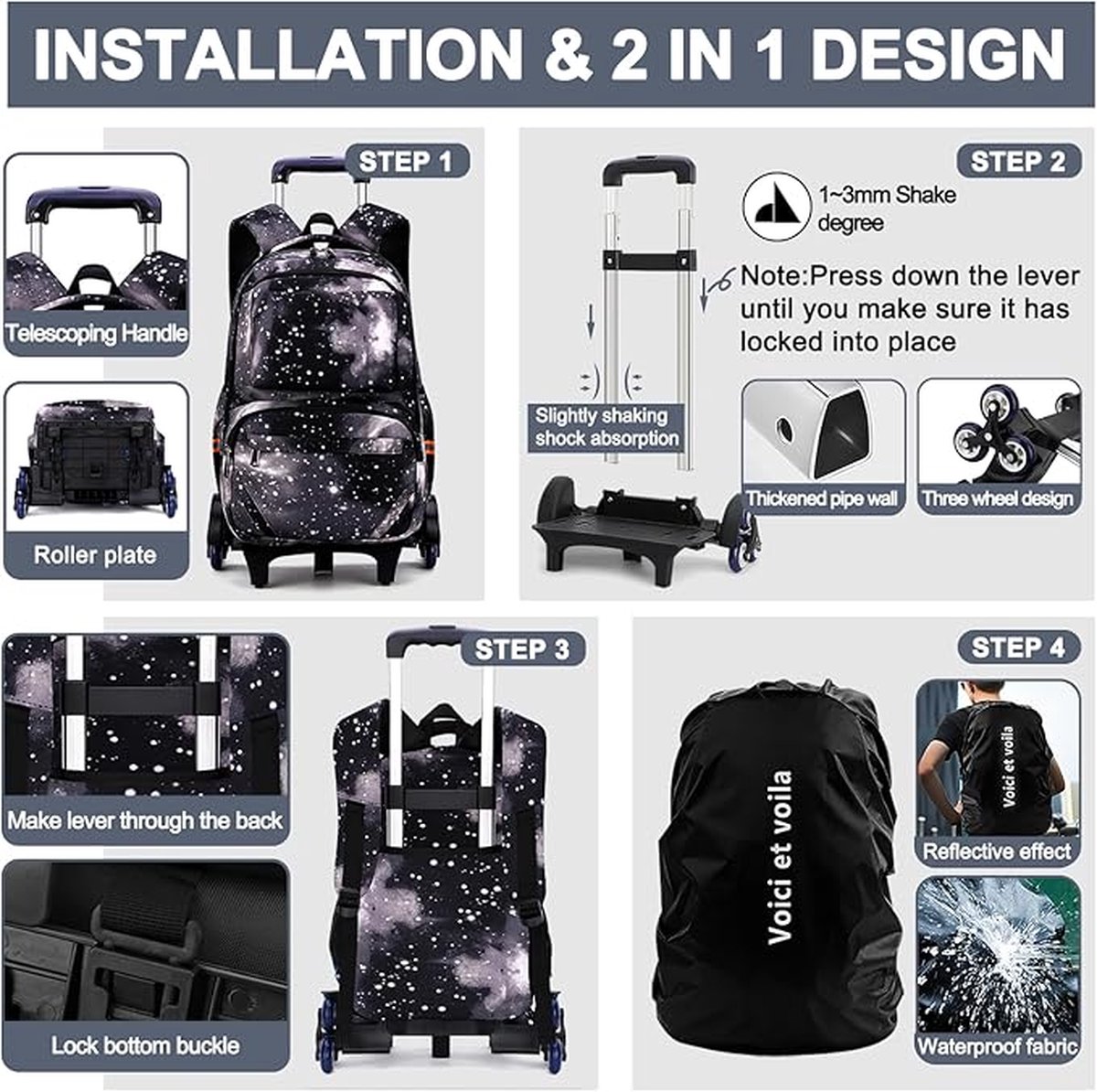 BOZONLI Meisjes Wielen Rugzak Schattige Trolley School Tas, Kinderkoffer/Trolley Kinderbagage/Reiskoffer Met Wieltjes BOZONLI Meisjes Wielen Rugzak Schattige Trolley School Tas, Kinderkoffer/Trolley Kinderbagage/Reiskoffer Met Wieltjes