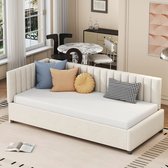 Canapé-lit rembourré 90*200 lit multifonctionnel avec sommier à lattes tissu velours doux pour la peau beige