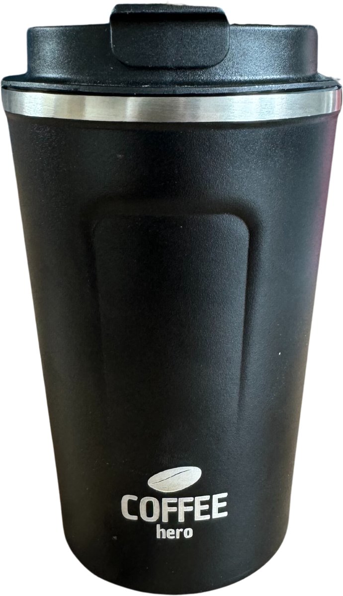 CoffeeHero - Duurzame RVS Thermosbeker - Zwart - 380ml - Koffiebeker - Theebeker - To Go