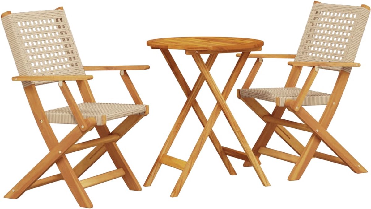 VidaXL 3-delige Bistroset poly rattan en massief hout beige