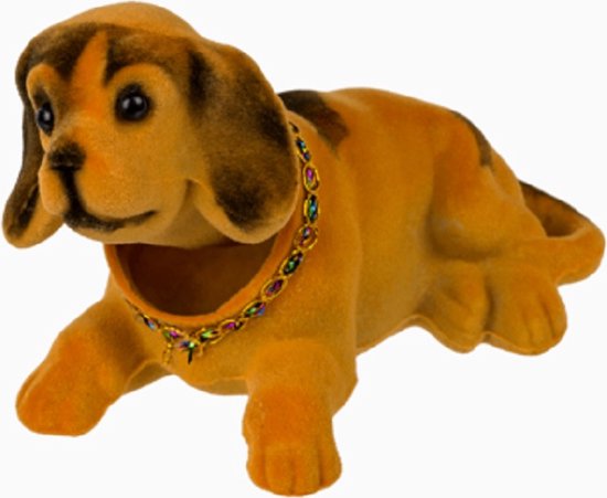 Een vrolijk lief knikkend hondje met een bewegende kop. Leuk om op de achterbank in de auto te zetten! Deze hond is voor decoratie en niet om mee te spelen. Natuurlijk is de hond ook leuk om cadeau te geven aan iemand.