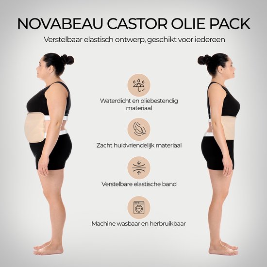 NovaBeau Castor Olie Pack voor Buik en Taille – Castor Olie Wrap van Organisch Katoen Voor Lever Detox en Reiniging – Castor Oil – Ricinusolie – Hulp bij Constipatie – Herbruikbaar – Huidskleur – Bodyolie