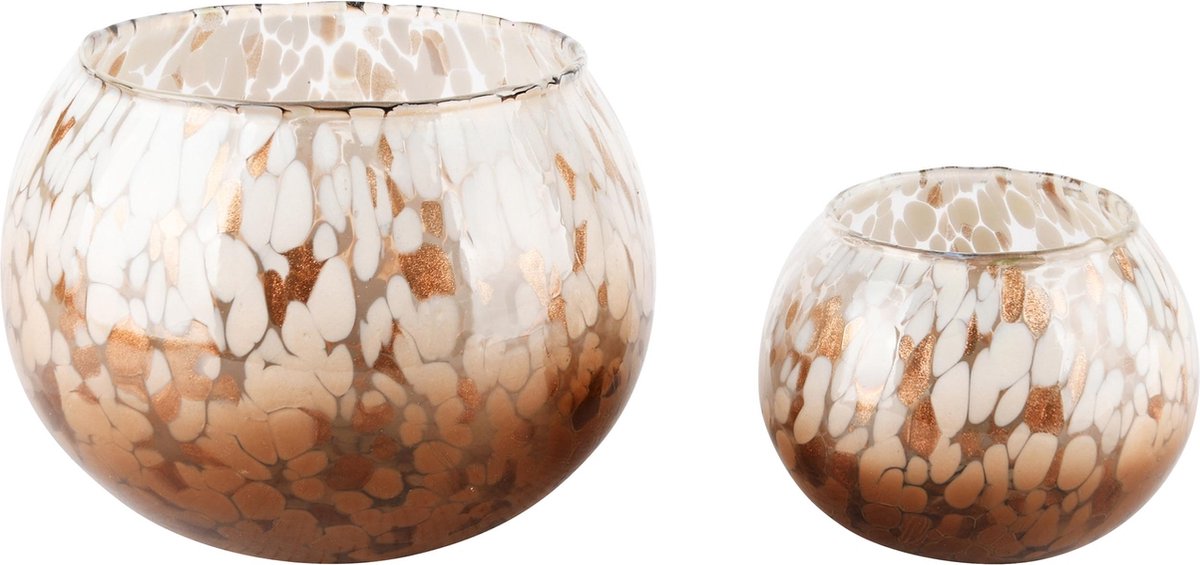 dekoratief Set 2 theelichthouders 'Blurred Bronze', glas, 18x18x14cm | A248019 wit