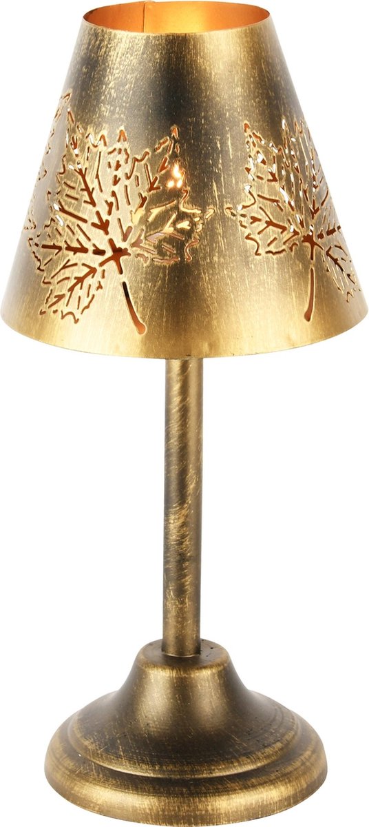 Dekoratief | Theelichthouder lamp op voet, goud, metaal, 12x12x24cm | A248133