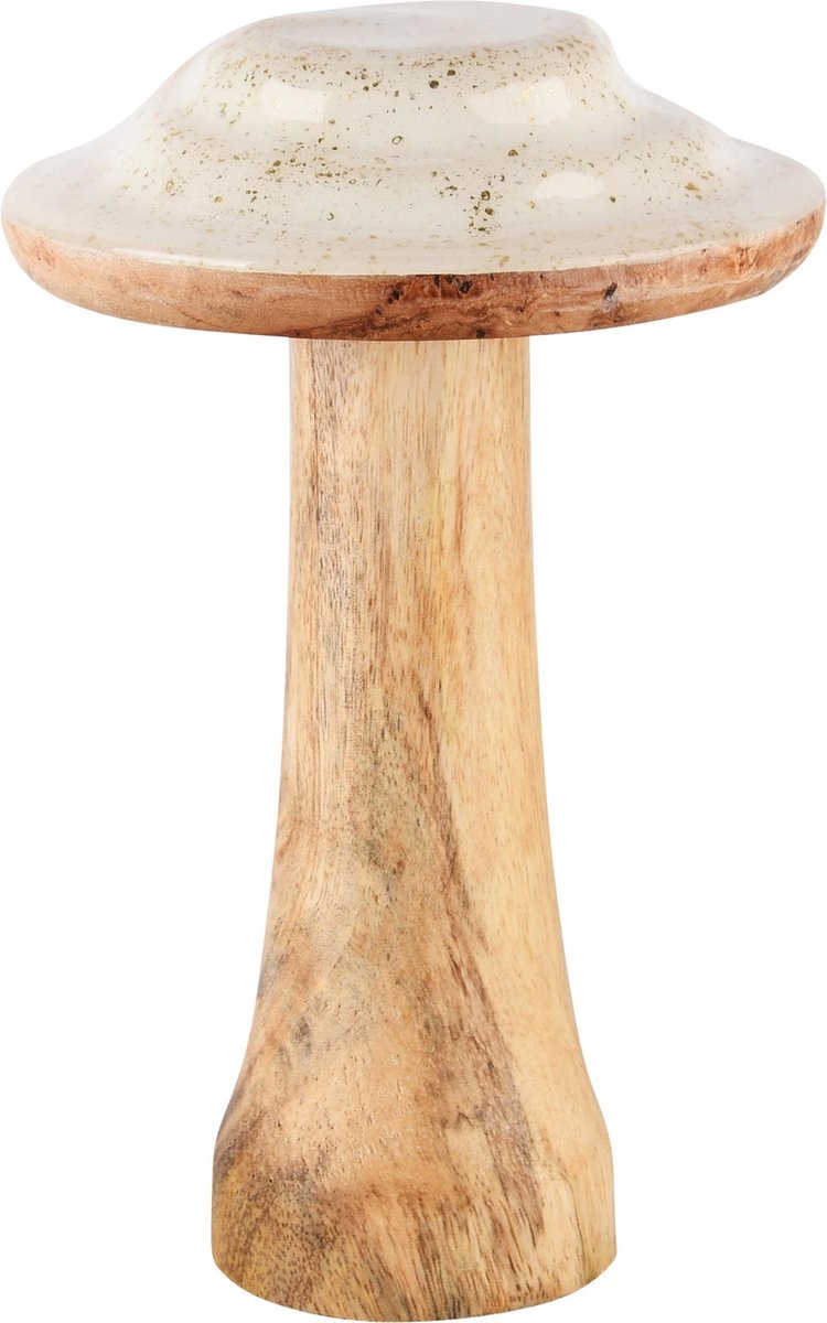Dekoratief | Paddenstoel 'Gold Spickles', naturel/wit, hout/enamel, 11x11x19cm | A248103