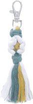 Porte-clés - Tricoté - Cordon - 10 cm - Blauw/ Wit