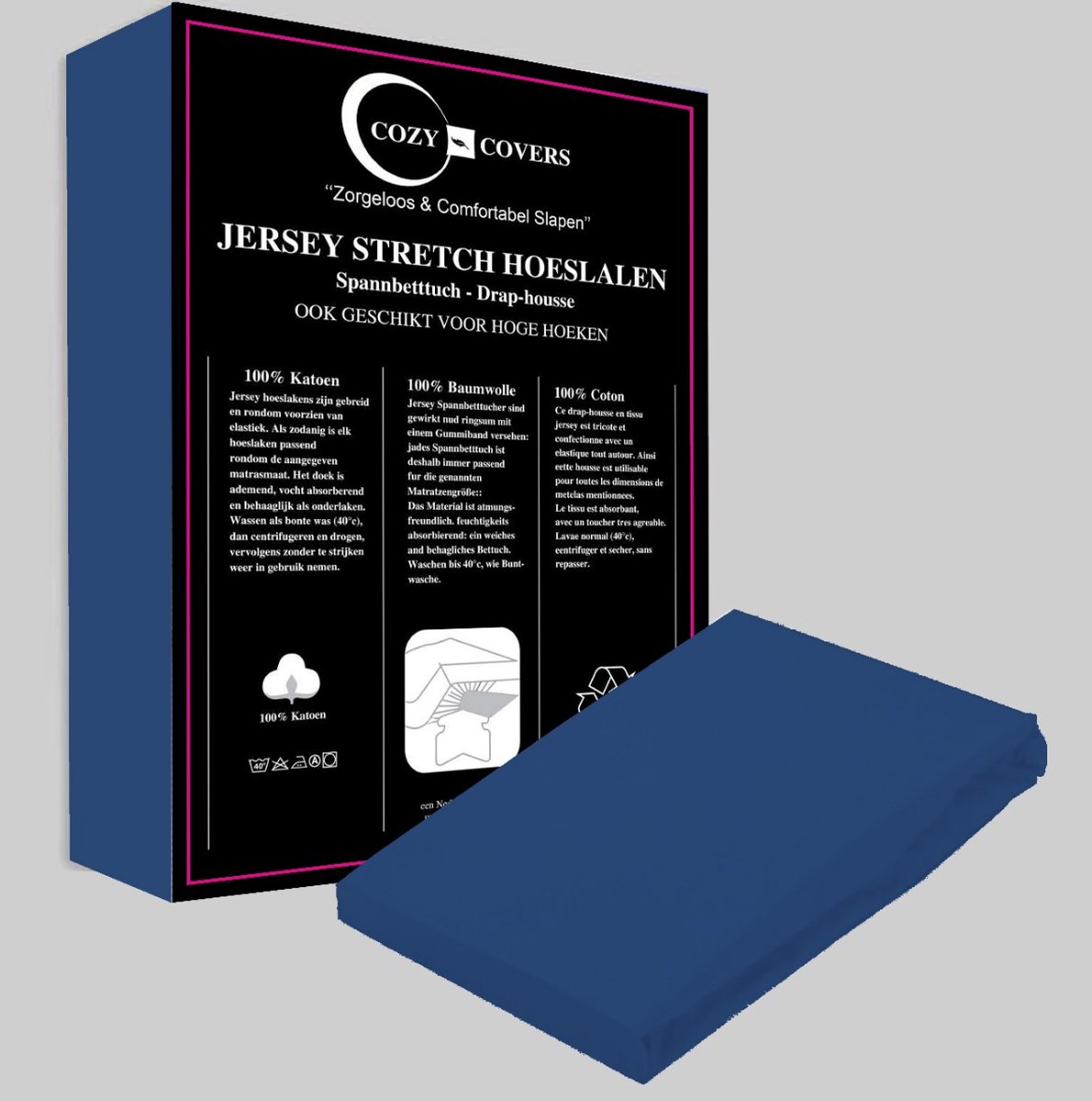 Cozy covers Jersey hoeslaken 100% katoen 140x200 cm - rondomelastiek + 30 cm matrasdikte - Blauw