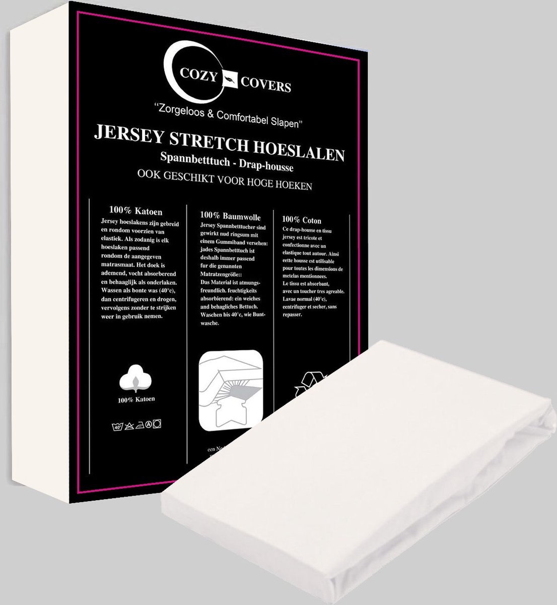 Cozy covers Jersey hoeslaken 100% katoen 140x200 cm - rondomelastiek + 30 cm matrasdikte - Créme