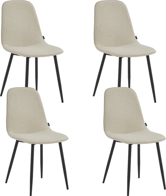 Colenis® - Chaise de salle à manger Milou - Set de 4 - Beige - Tissu en lin - Industriel