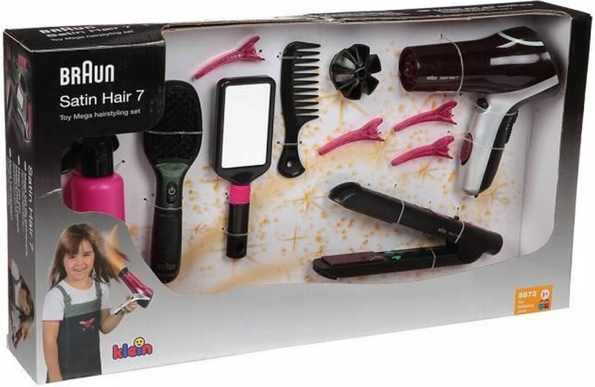 Klein Toys Braun Satin Hair 7 mega speelgoed kappersset - incl. accessoires - zwart - roze — afbeelding 9