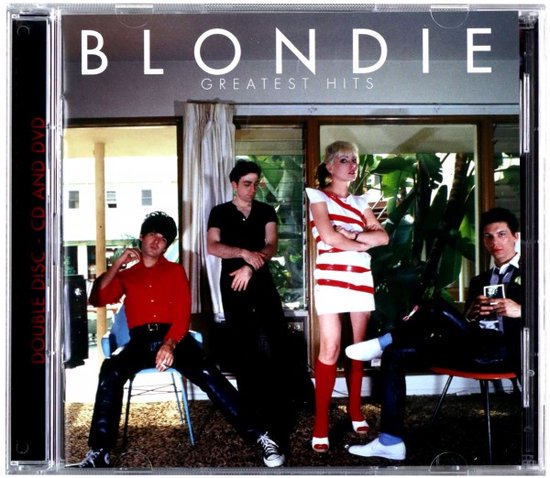 Blondie Greatest Hits CD en DVD hoes met vier bandleden.