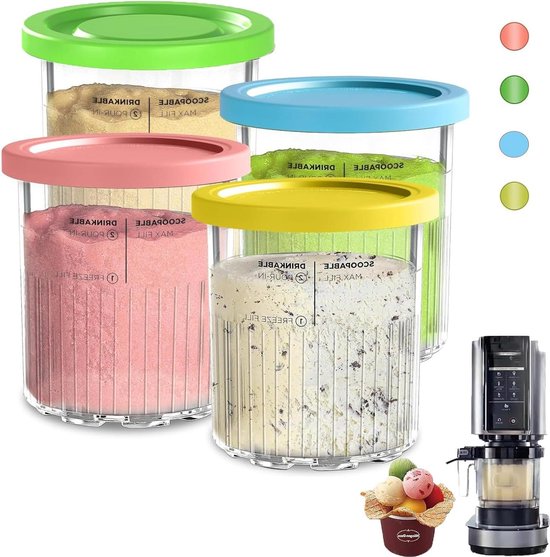 Lot De 4 Bacs Creami Deluxe 680 Ml - Compatibles Ninja Creami NC501EU / NC500EU - Accessoires Glaces Maison