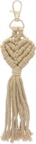 Sleutelhanger - Gebreid - Gehaakt - Hartje - Touwtjes - Lengte 15 cm - Bruin