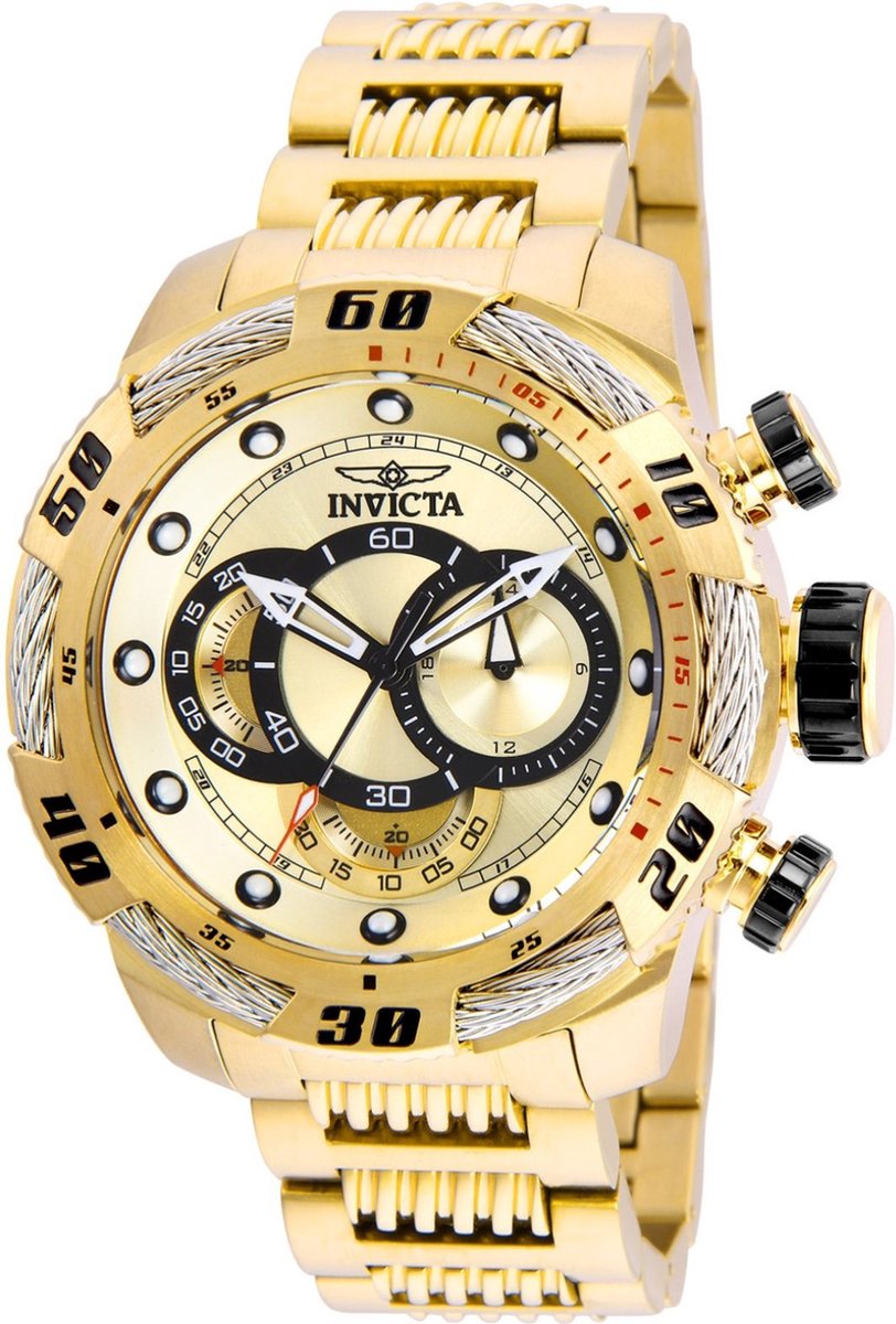 Invicta Speedway 25482 Heren Horloge - Waterdicht - Analoog - Quartz Uurwerk - Roestvrij Staal met gouden Wijzerplaat - 50mm