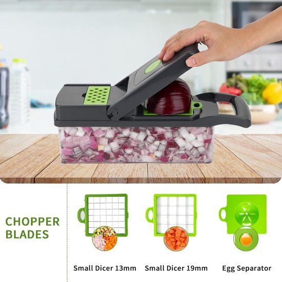 VEVOR Plantaardige Chopper Mandoline Snijder, Alles-in-1 Voedsel Veggie Cutter met 8 RVS Messen, Kaasrasp Ui Aardappel Salade Dicer met Container, Keuken Gadgets & Essentials Huishoudelijke Apparaten