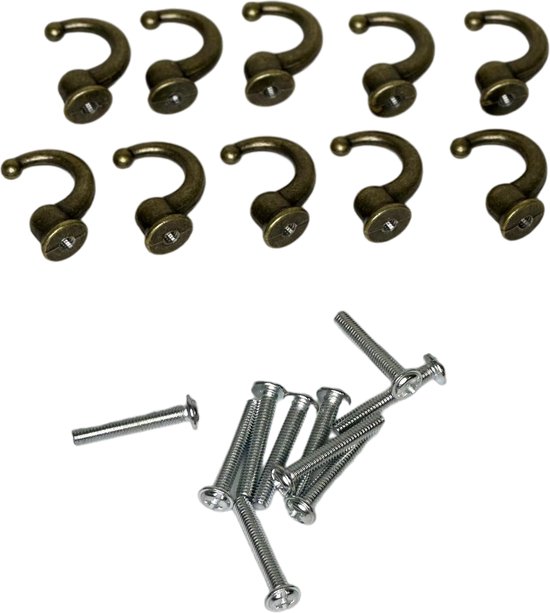 Fuxxer® - Massieve metalen haken, garderobehaken, handdoekhaken, kledinghaken, ijzeren haken, hoedhaken, antiek messing design, vintage landhuis-retro, set van 3, brons