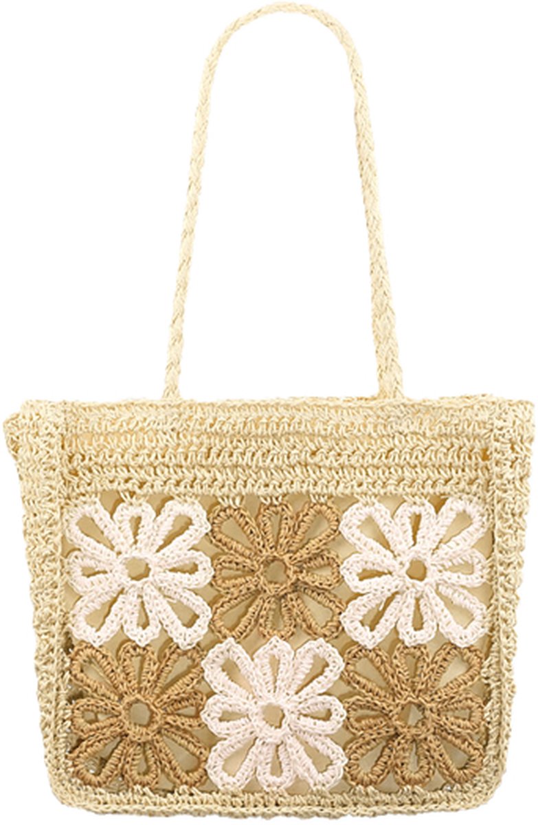 Dames Tas bloemen strand beige