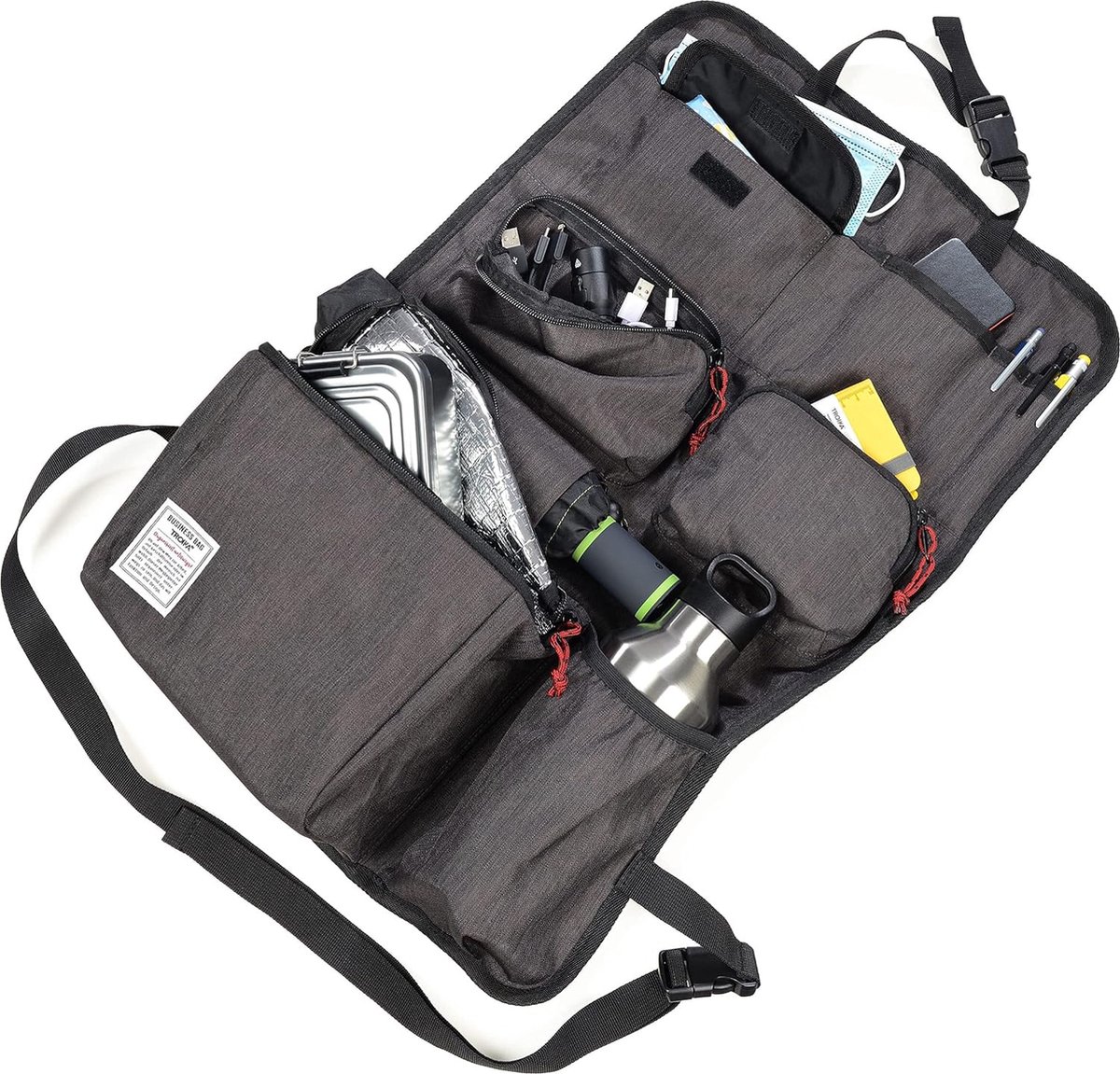 Zakelijke auto-achterbankorganizer van polyester in antraciet/zwart, veel opbergruimte, rugleuningbeschermer/schopbeschermer, BBG62/GY, antraciet/zwart, achterbankorganizer – foto 2