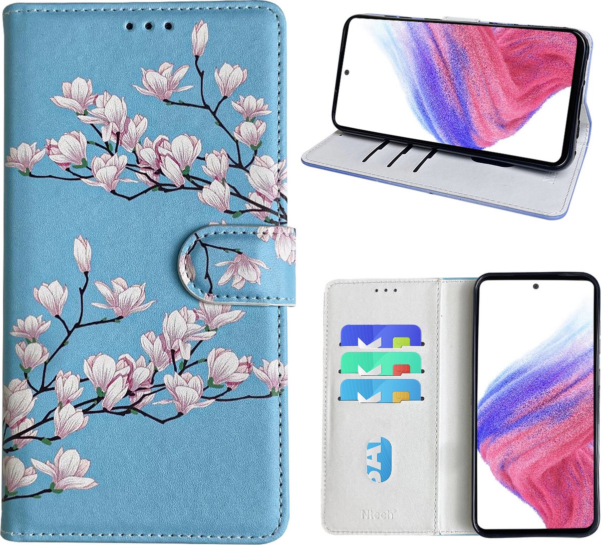 Hoesje geschikt voor Samsung Galaxy A53 Bookcase met blossom bloemen print