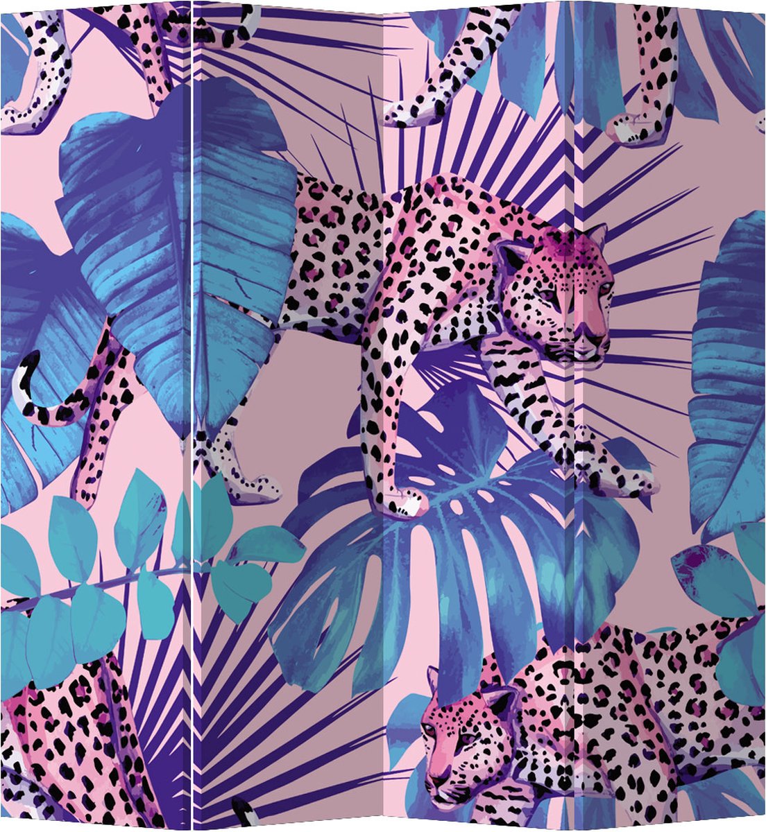 Fine Asianliving Kamerscherm Scheidingswand B160xH180cm 4 Panelen Tijger Groen, Blauw, Multicolour, Roze