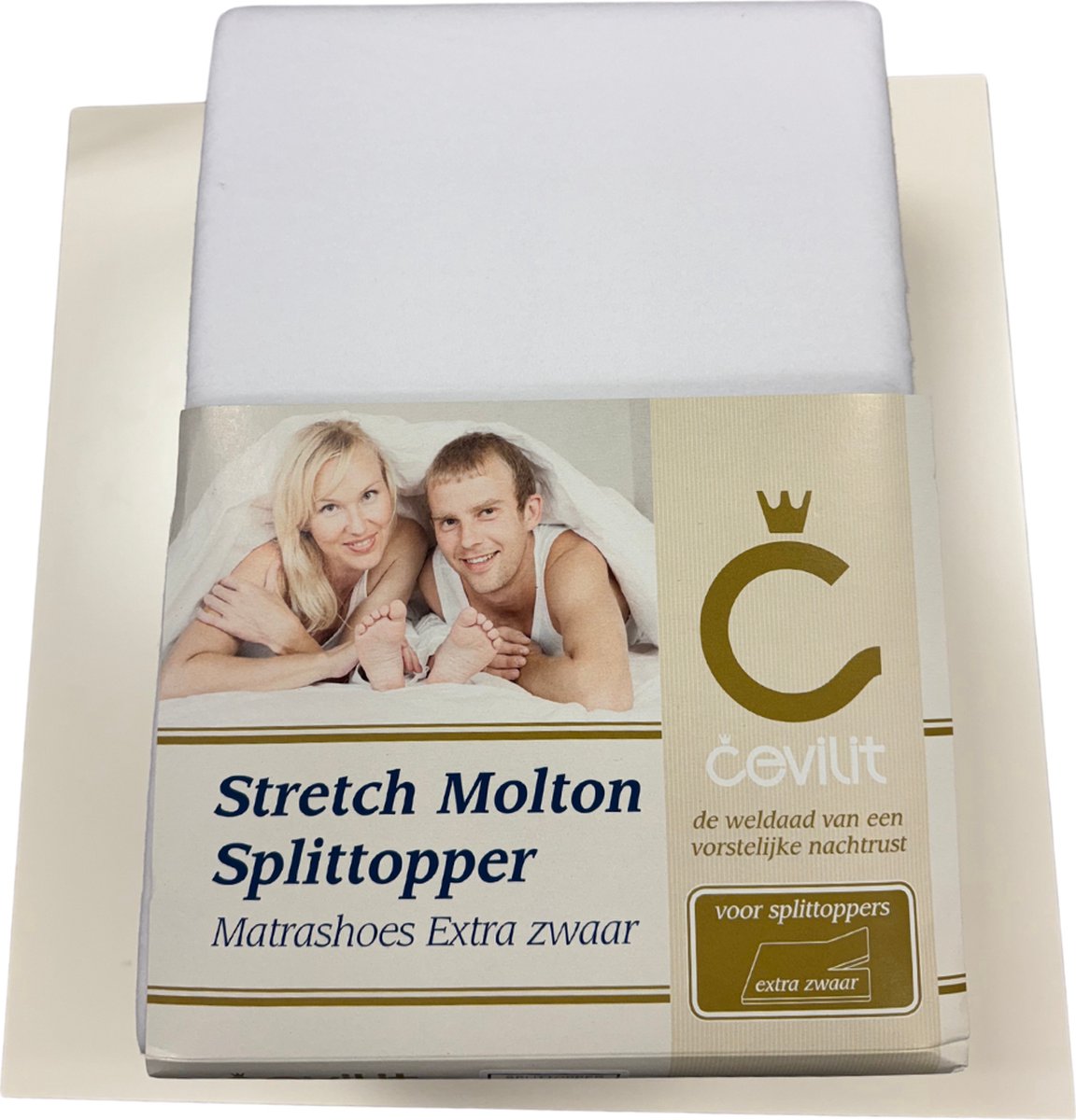 Cevilit - Stretch Molton Split Topper – Matrasbeschermer extra Zware kwaliteit – Maat 160 TM 220- 80% Katoen & 20% Polyester – Hoekhoogte 20CM - Bescherming voor jouw topper - STK370