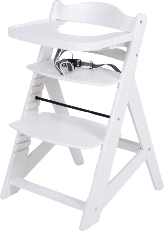 Buxibo Houten Meegroeistoel Kind - Inclusief Eetblad - Verstelbare Kinderstoel voor Comfort en Design - Inclusief kussen - 48×58×80cm - Wit