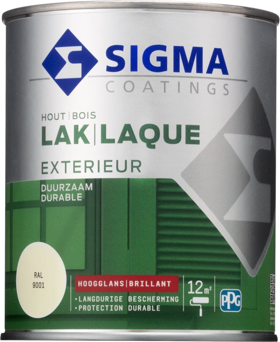 Sigma Houtlak Exterieur Hoogglans - Glansbehoud - Droog na 1,5 uur - RAL 9001 - Wit - 0.75L