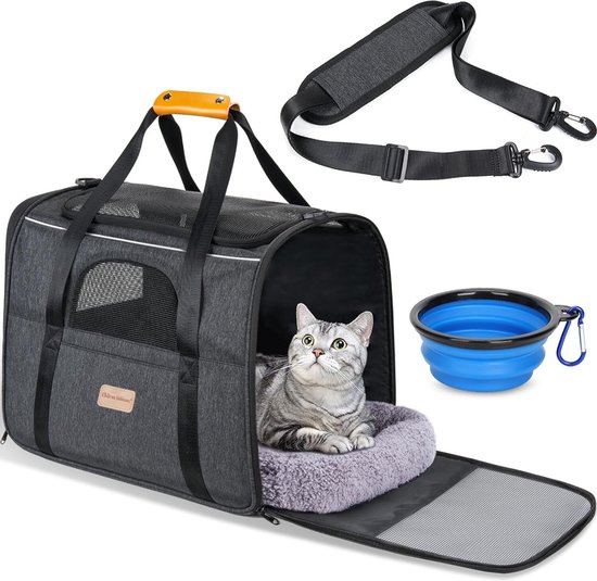 Reismand Kat - Reistas Kat - Draagtas - Incl. drinkbak & Wasbaar Mandje - Tot 7 KG - 44 x 34 x 31 cm