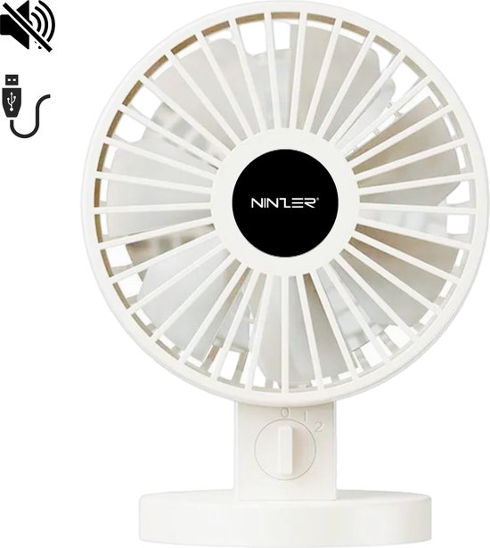 Ninzer Stille Mini USB Ventilator - Geruisloos en Klein - Tafelventilator - Draagbaar - Wit