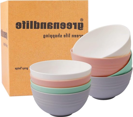 AHX Ontbijtkom – soepkom – kom met granen Ramen salade 15,7 cm – set van 6 kleurrijke kommen van porselein – inhoud 700 ml