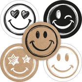 Sluitsticker Sticker – Smiley / Smileys – 5 assorti - Wit - Zwart - Kraft - Traktatiezakje - Envelop sticker - Cadeau – Gift – Cadeauzakje – Traktatie – Kadozakje | Fun - Leuk verpakt | Verjaardag Kinderen – Feest – Birthday - DH collection