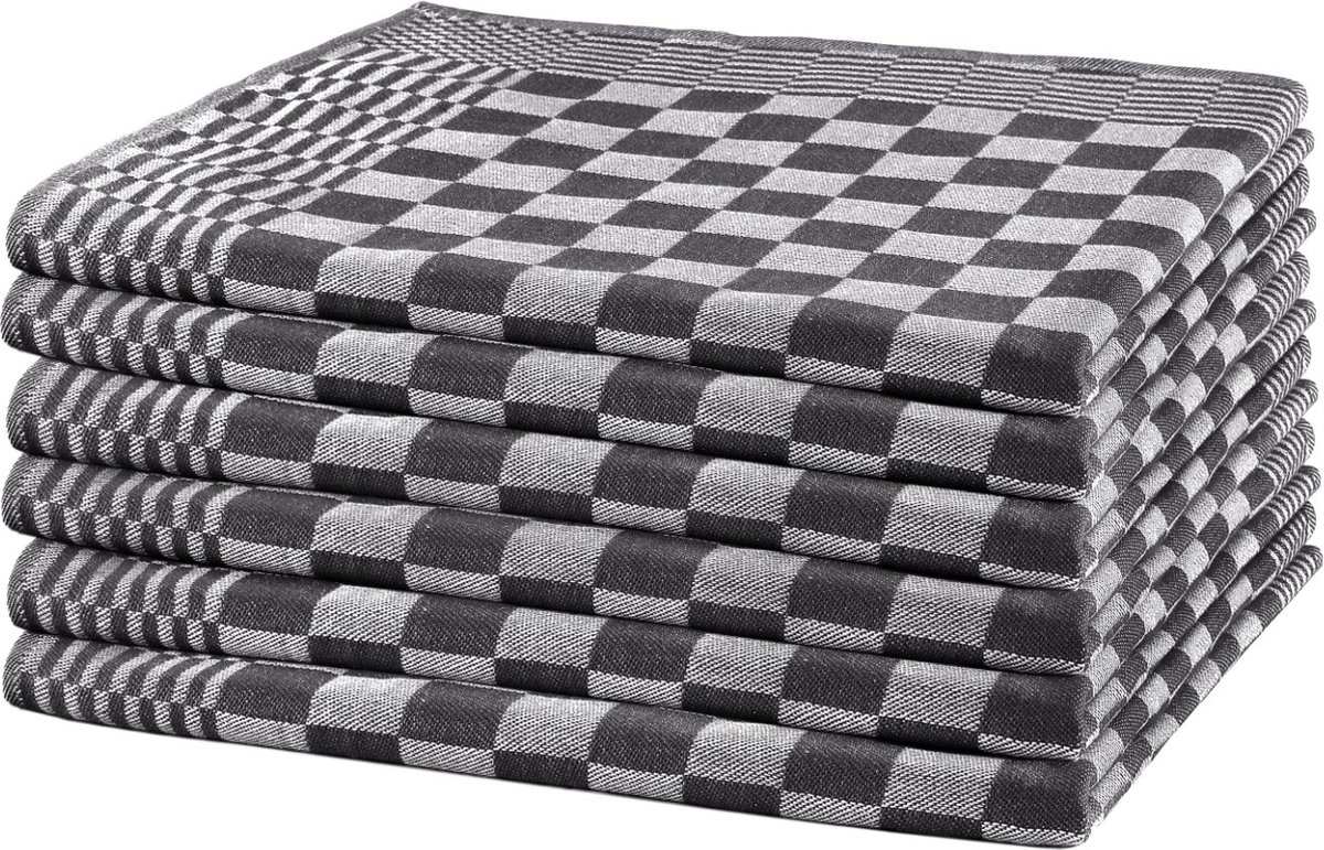 Lucca - Theedoeken geblokt - 65x65 cm - zwart - 6-pack